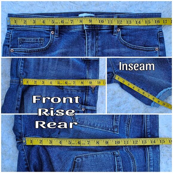 Denim Bermuda Shorts LOFT Size 6 Dark Distressed Cutoffs Cuffed Stretch EUC - Picture 4 of 5